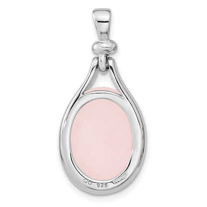 Sterlingsilber Rhodiniert Rose Quarz Oval Anhänger