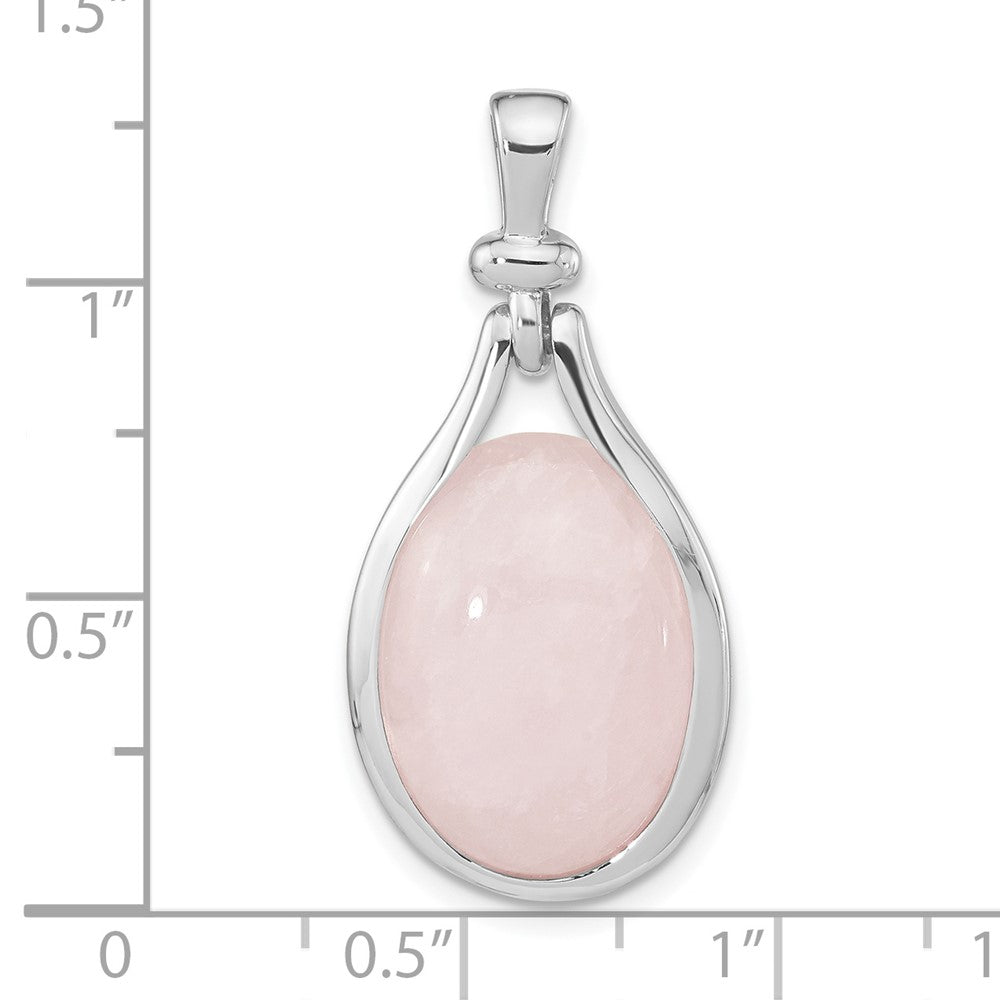 Sterlingsilber Rhodiniert Rose Quarz Oval Anhänger