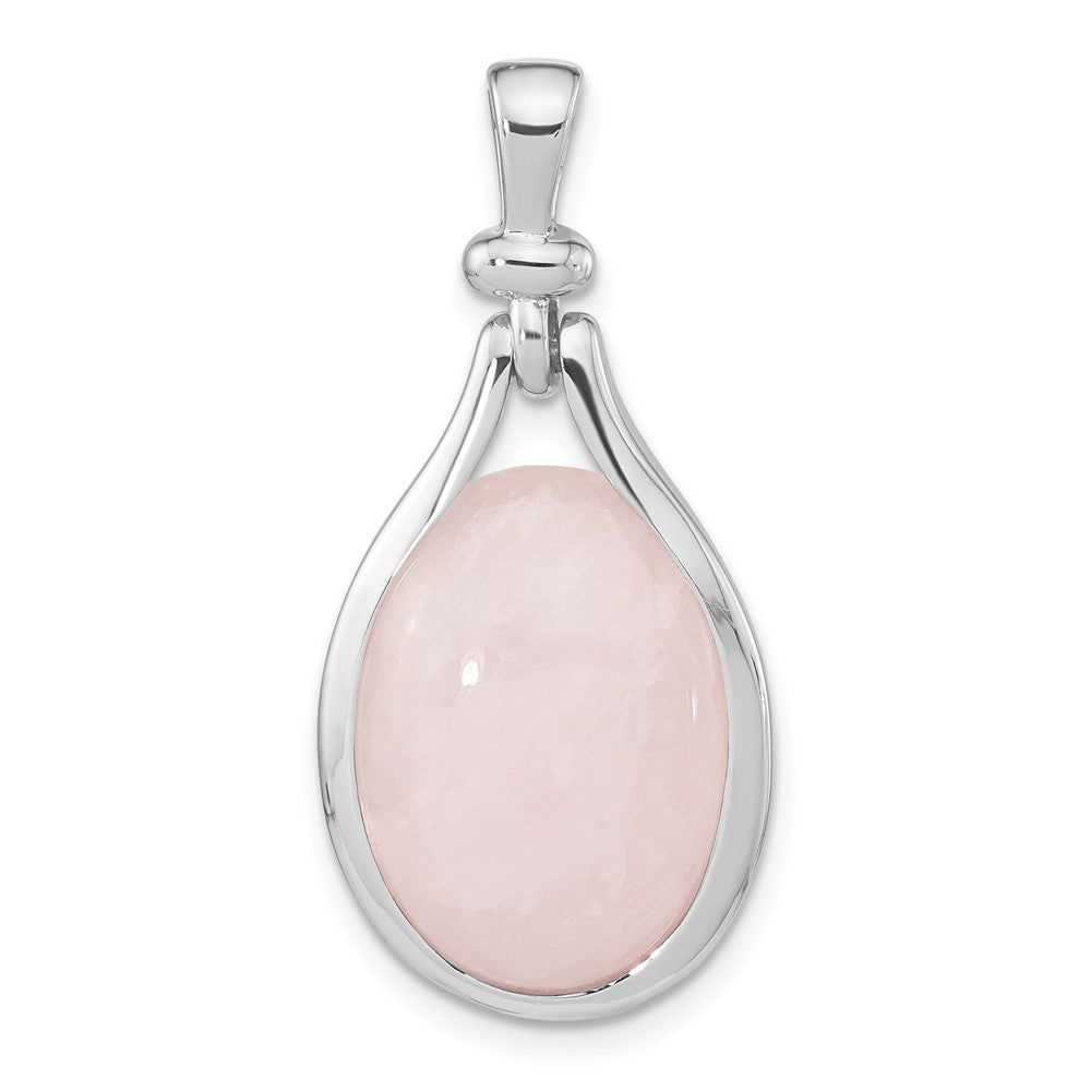Sterlingsilber Rhodiniert Rose Quarz Oval Anhänger