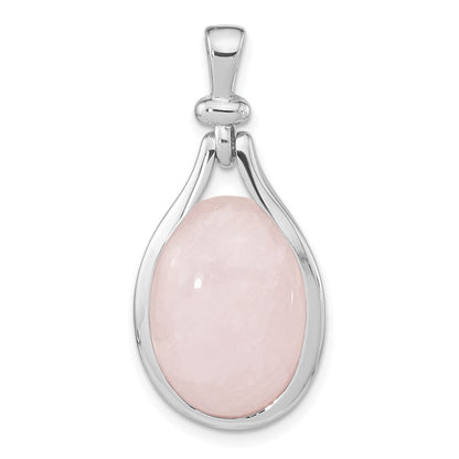 Sterlingsilber Rhodiniert Rose Quarz Oval Anhänger