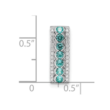 Sterlingsilber Rhodiniert Aqua & Weiß Zirkonia Kette Anhänger