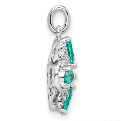 Sterlingsilber Rhodiniert Teal & Weiß Zirkonia Anhänger