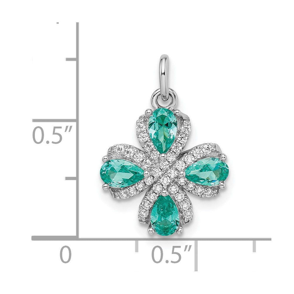 Sterlingsilber Rhodiniert Teal & Weiß Zirkonia Anhänger