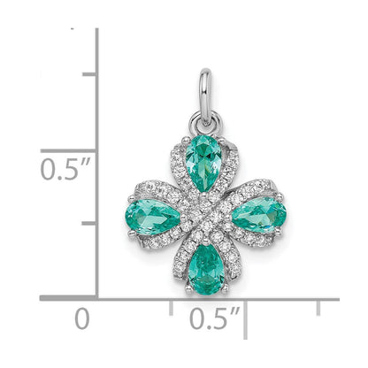 Sterlingsilber Rhodiniert Teal & Weiß Zirkonia Anhänger