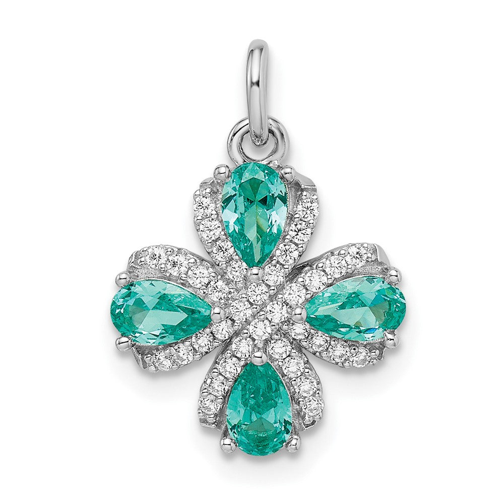 Sterlingsilber Rhodiniert Teal & Weiß Zirkonia Anhänger