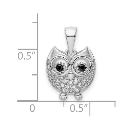 Sterlingsilber Rhodiniert Schwarz & Weiß Zirkonia Eule Anhänger