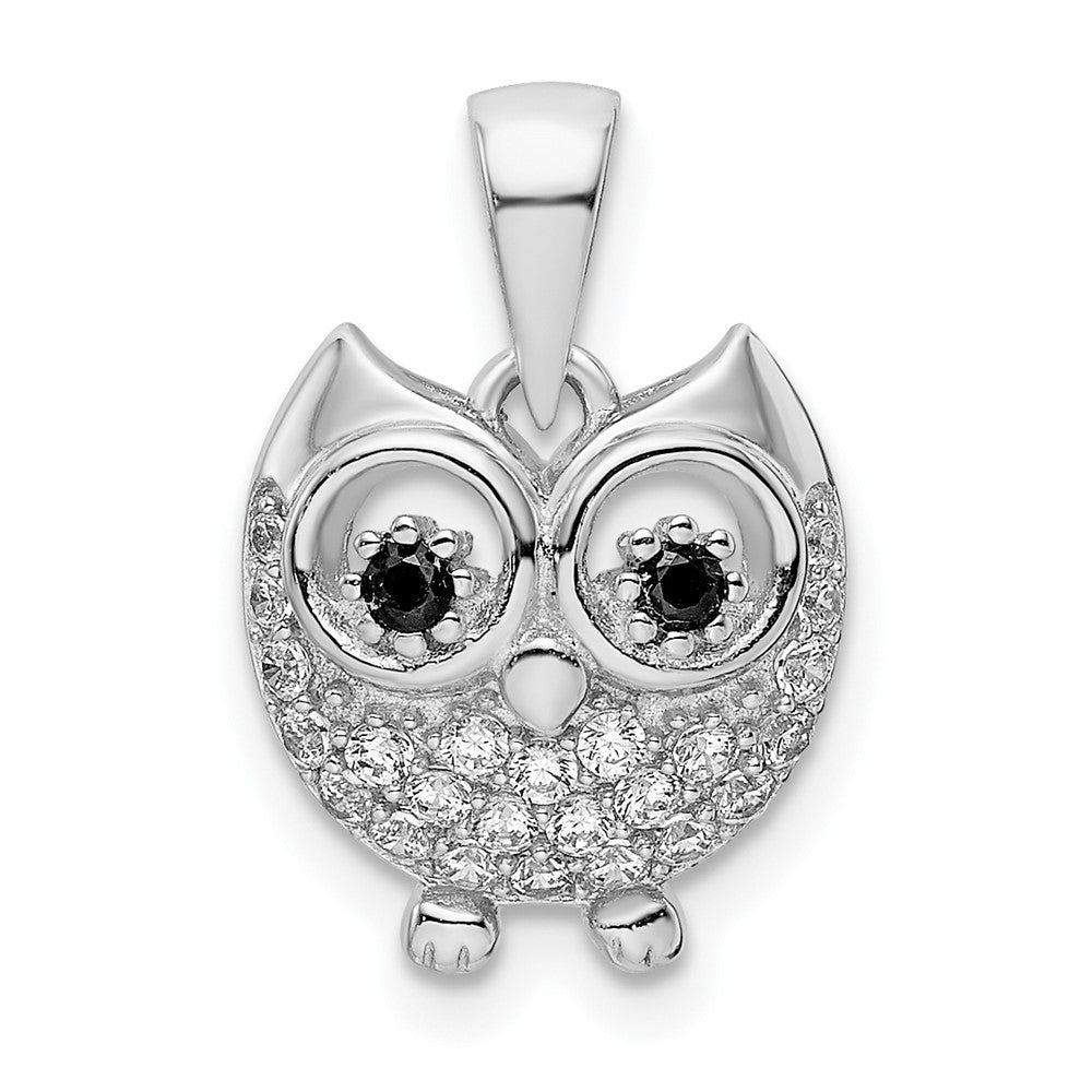 Sterlingsilber Rhodiniert Schwarz & Weiß Zirkonia Eule Anhänger