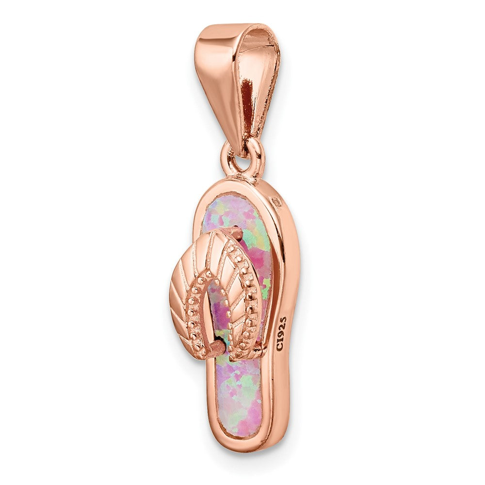 Sterlingsilber Roséfarben Poliert Rosa Erzeugt Opal Einlage Flip Flop Pendan