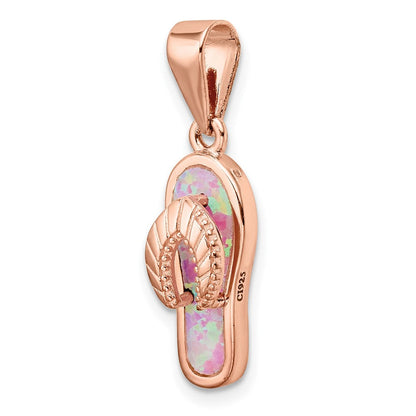 Sterlingsilber Roséfarben Poliert Rosa Erzeugt Opal Einlage Flip Flop Pendan