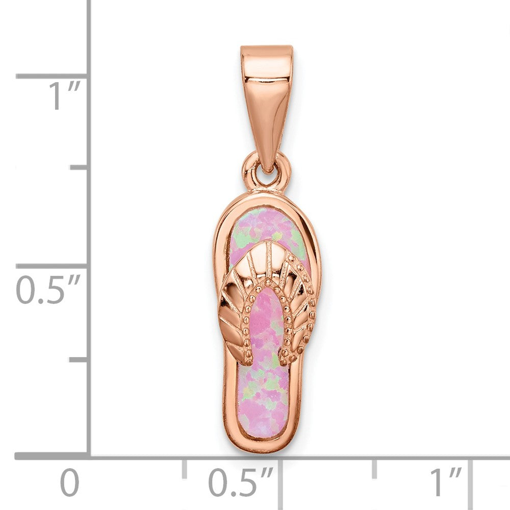 Sterlingsilber Roséfarben Poliert Rosa Erzeugt Opal Einlage Flip Flop Pendan