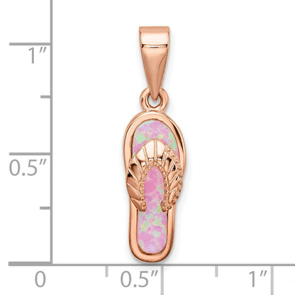 Sterlingsilber Roséfarben Poliert Rosa Erzeugt Opal Einlage Flip Flop Pendan