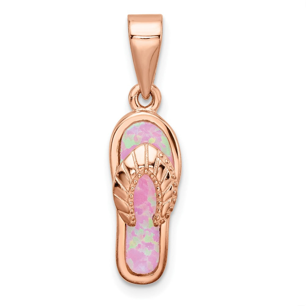 Sterlingsilber Roséfarben Poliert Rosa Erzeugt Opal Einlage Flip Flop Pendan