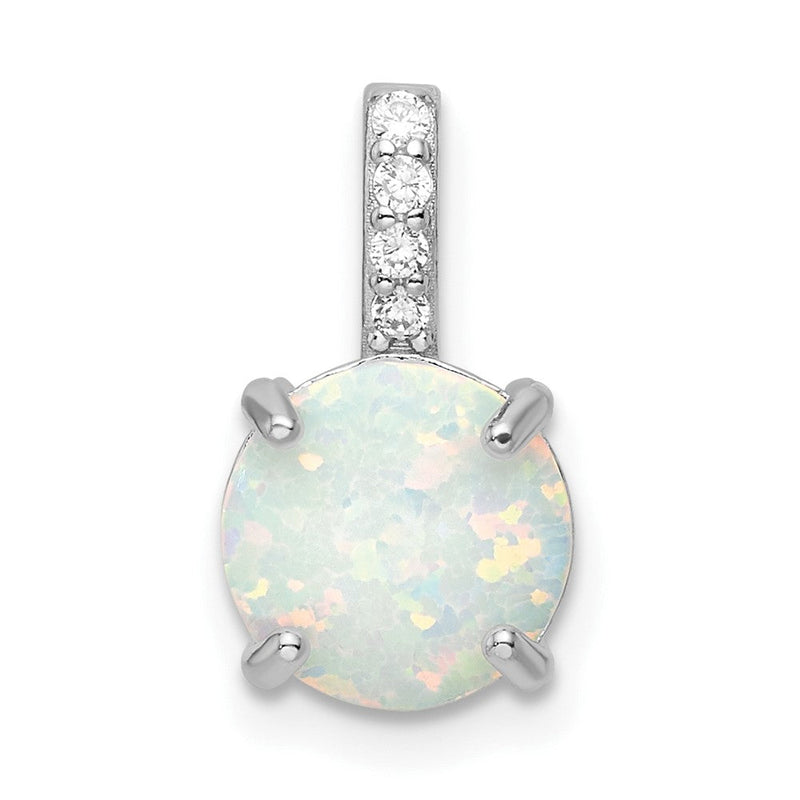 Sterlingsilber Rhodiniert Rund Weiß Erzeugt Opal & Zirkonia Anhänger