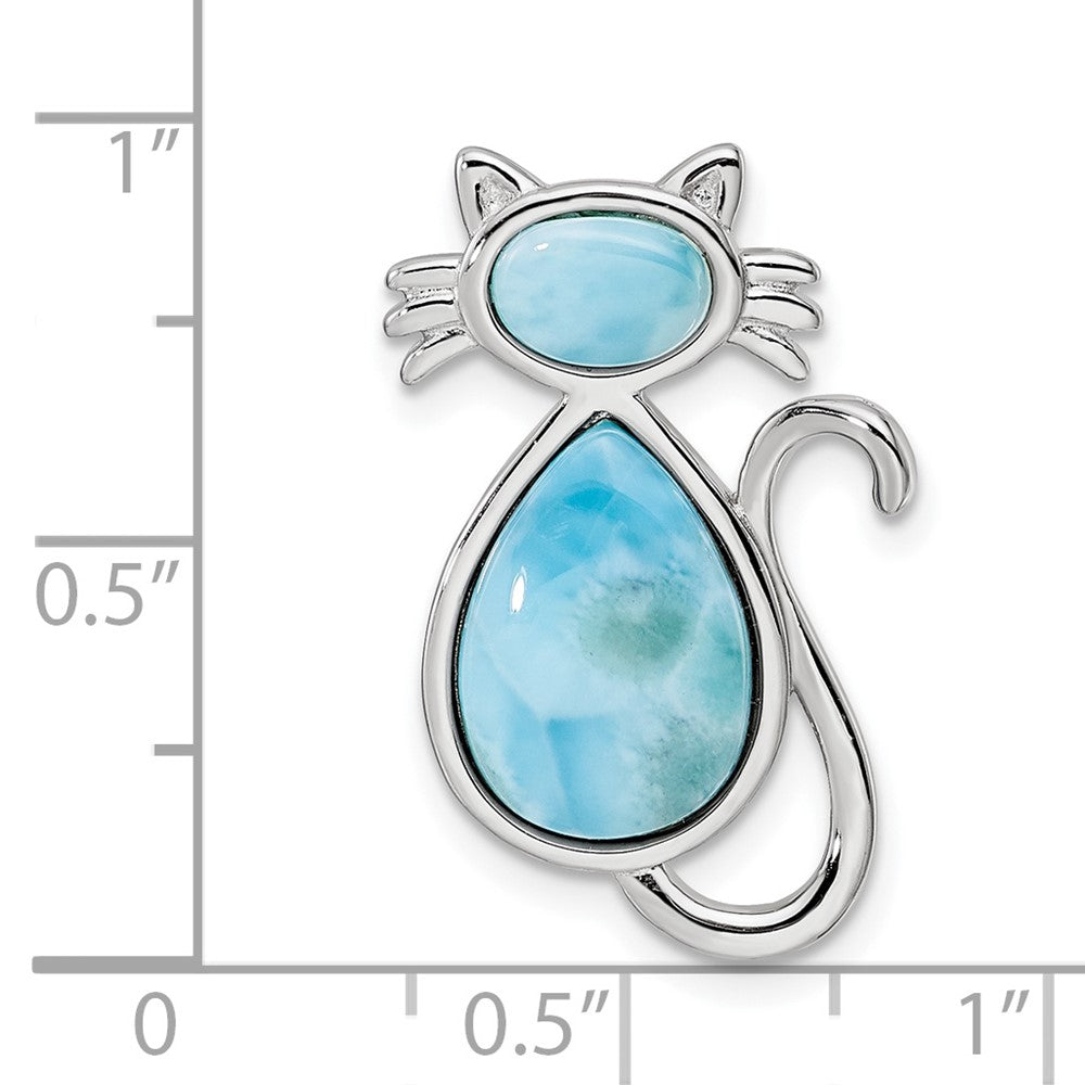 Sterlingsilber Rhodiniert Poliert Larimar Katze Kette Anhänger