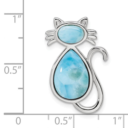 Sterlingsilber Rhodiniert Poliert Larimar Katze Kette Anhänger