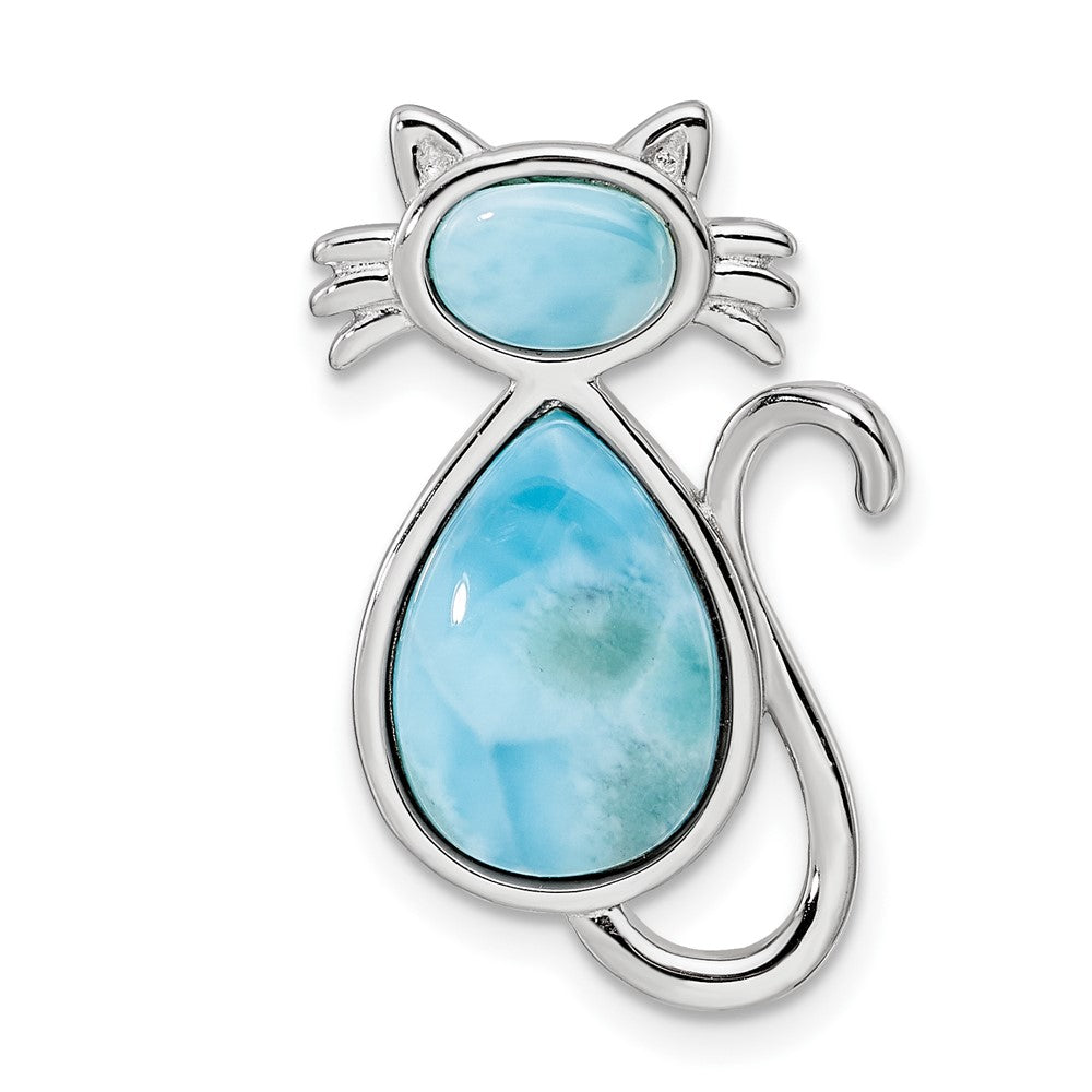 Sterlingsilber Rhodiniert Poliert Larimar Katze Kette Anhänger