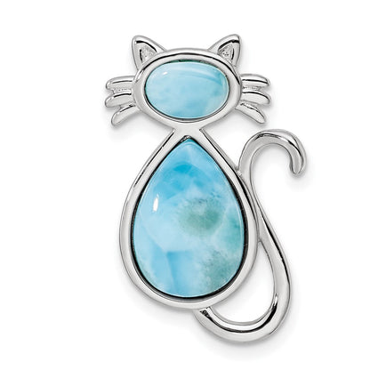 Sterlingsilber Rhodiniert Poliert Larimar Katze Kette Anhänger