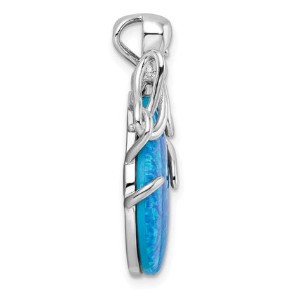 Sterlingsilber Rhodiniert Poliert Blau Erzeugt Opal Octopus Kette Anhänger