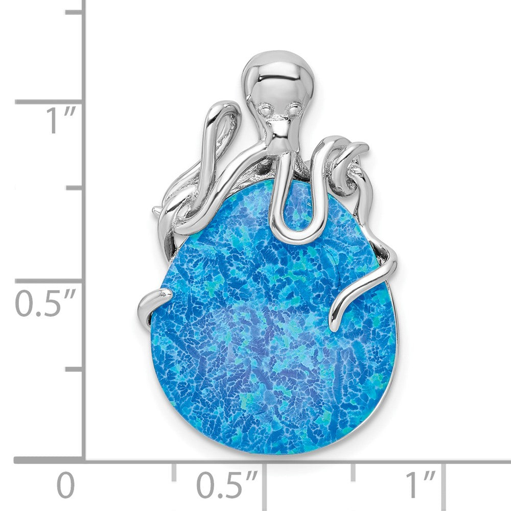 Sterlingsilber Rhodiniert Poliert Blau Erzeugt Opal Octopus Kette Anhänger
