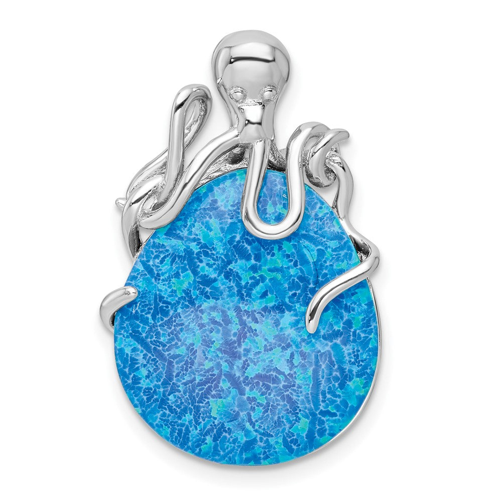 Sterlingsilber Rhodiniert Poliert Blau Erzeugt Opal Octopus Kette Anhänger