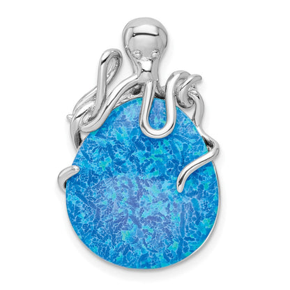 Sterlingsilber Rhodiniert Poliert Blau Erzeugt Opal Octopus Kette Anhänger