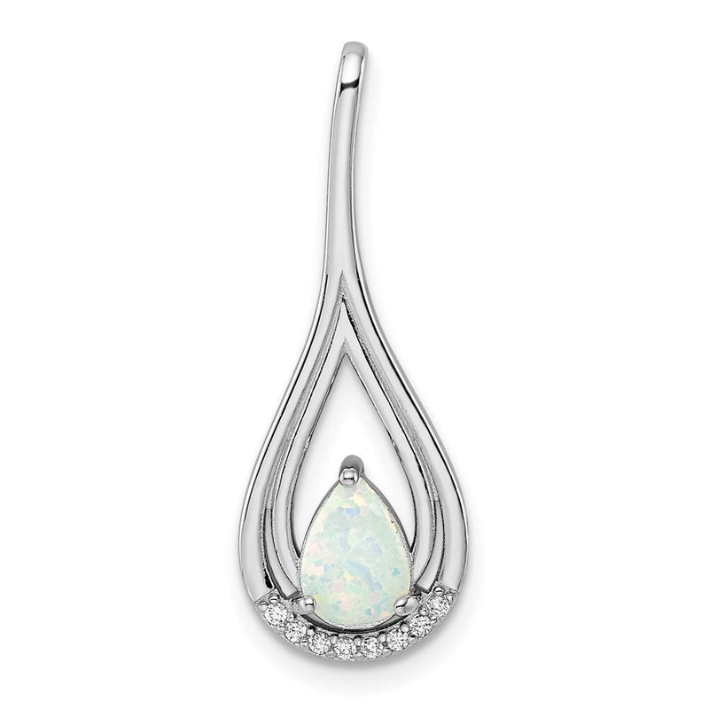 Sterlingsilber Rhodiniert Poliert Weiß Erzeugt Opal & Zirkonia Anhänger