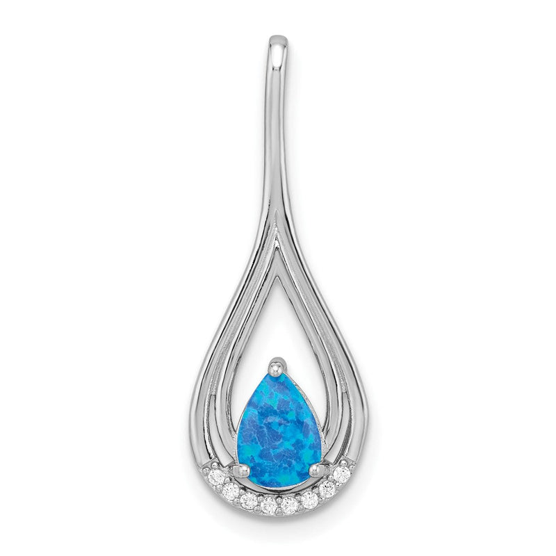 Sterlingsilber Rhodiniert Poliert Blau Erzeugt Opal & Zirkonia Anhänger
