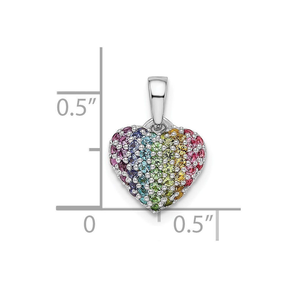 Sterlingsilber Rhodiniert Regenbogen Nano Kristall Herz Anhänger