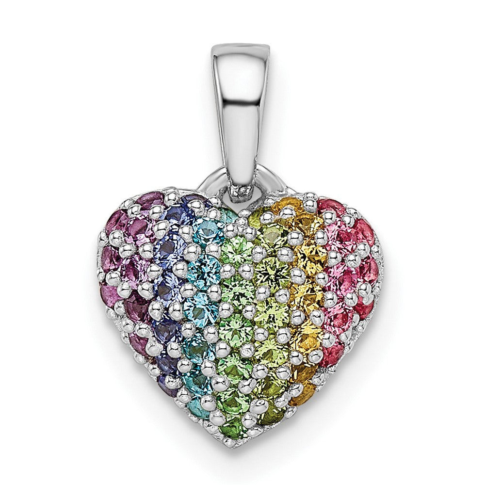 Sterlingsilber Rhodiniert Regenbogen Nano Kristall Herz Anhänger
