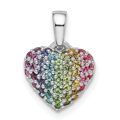 Sterlingsilber Rhodiniert Regenbogen Nano Kristall Herz Anhänger