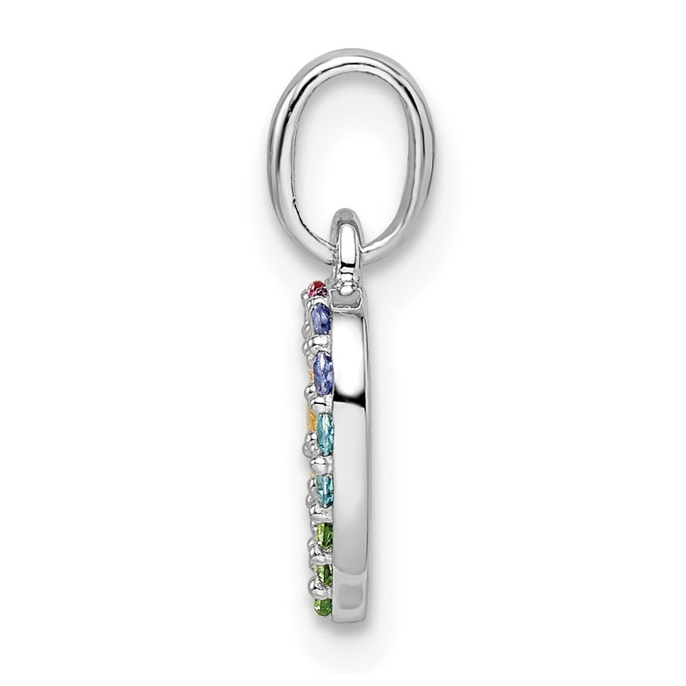 Sterlingsilber Rhodiniert Regenbogen Nano Kristall Offen Herz Anhänger