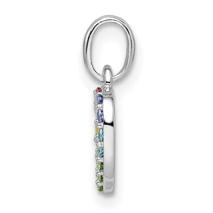 Sterlingsilber Rhodiniert Regenbogen Nano Kristall Offen Herz Anhänger