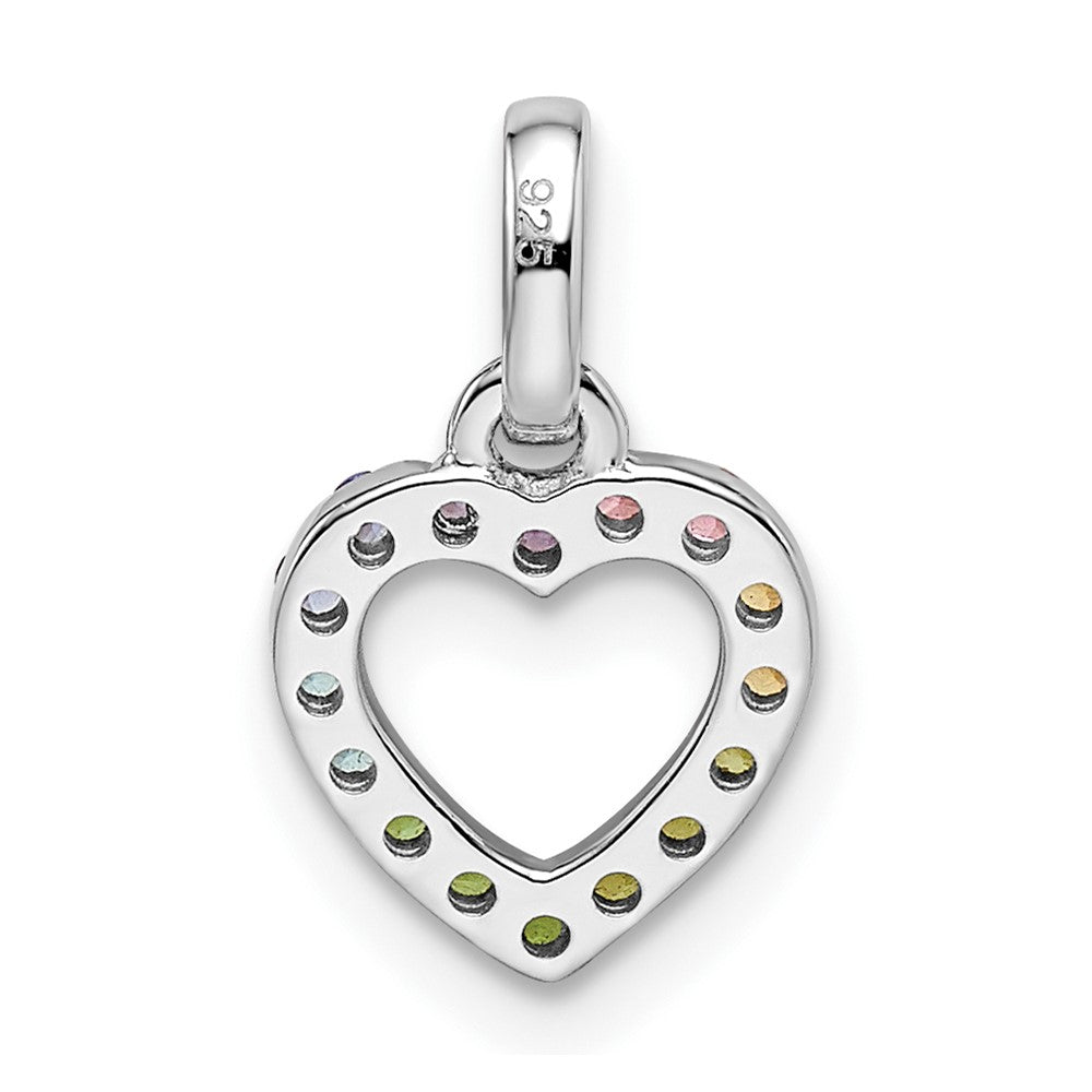 Sterlingsilber Rhodiniert Regenbogen Nano Kristall Offen Herz Anhänger