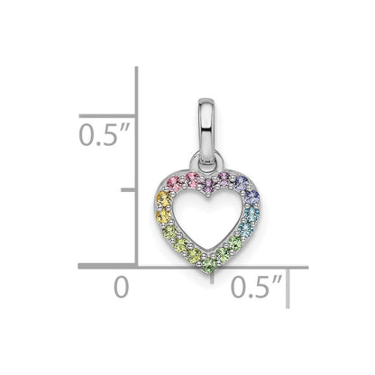 Sterlingsilber Rhodiniert Regenbogen Nano Kristall Offen Herz Anhänger