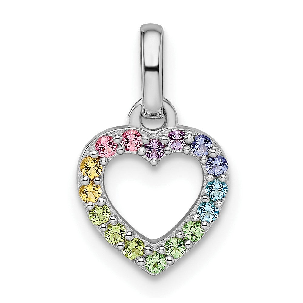 Sterlingsilber Rhodiniert Regenbogen Nano Kristall Offen Herz Anhänger