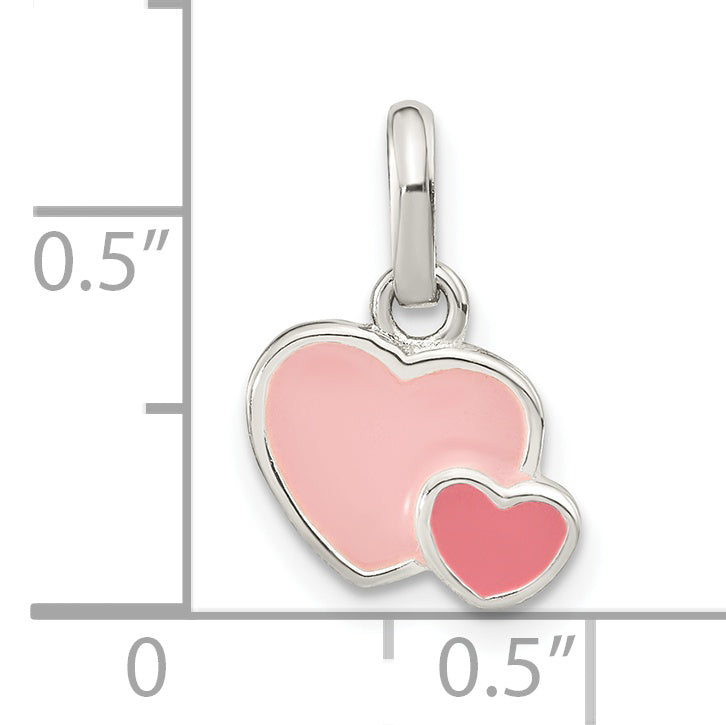 Sterlingsilber Rhodiniert Rosa Emaille Doppelt Herz Anhänger