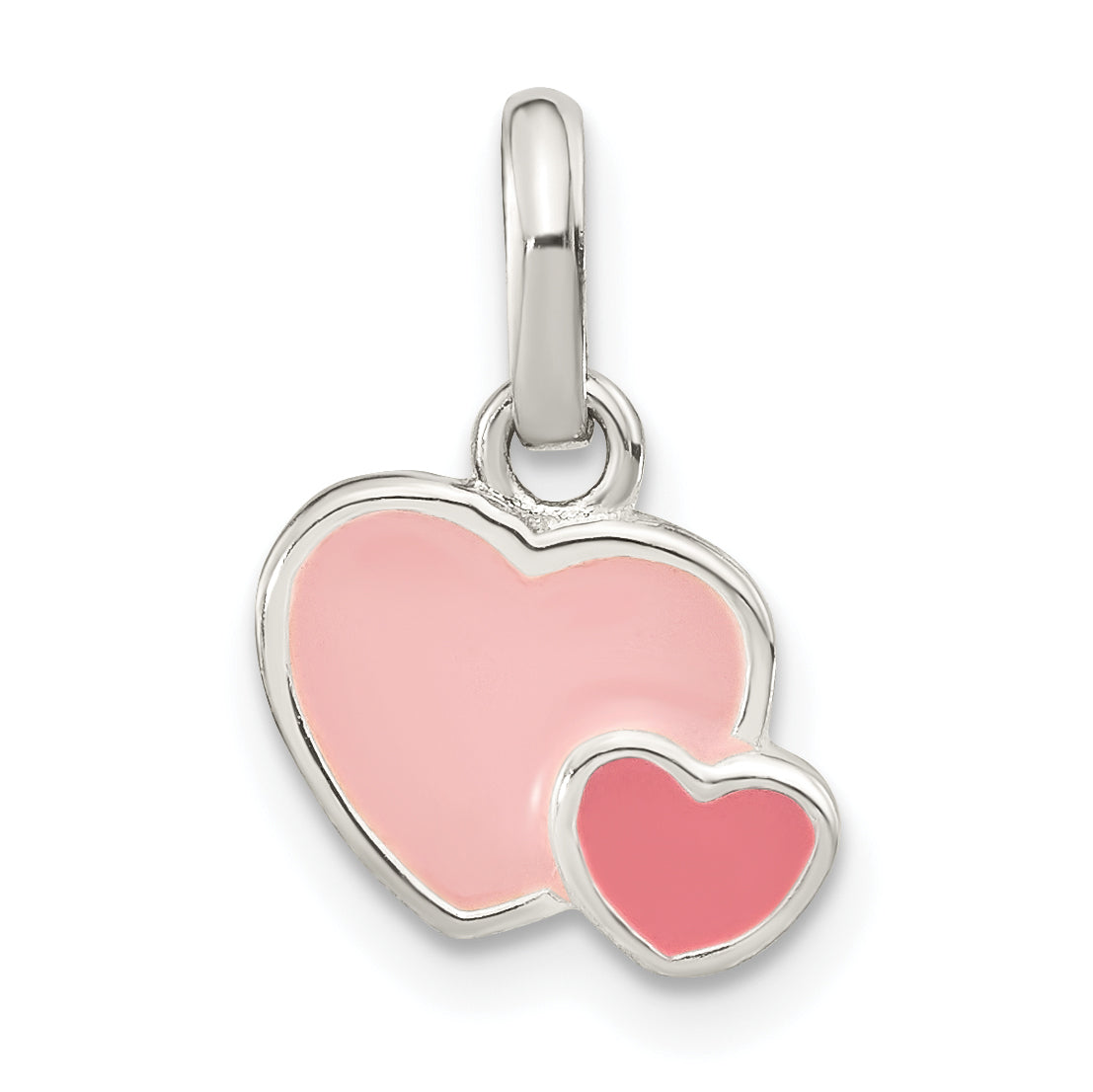 Sterlingsilber Rhodiniert Rosa Emaille Doppelt Herz Anhänger