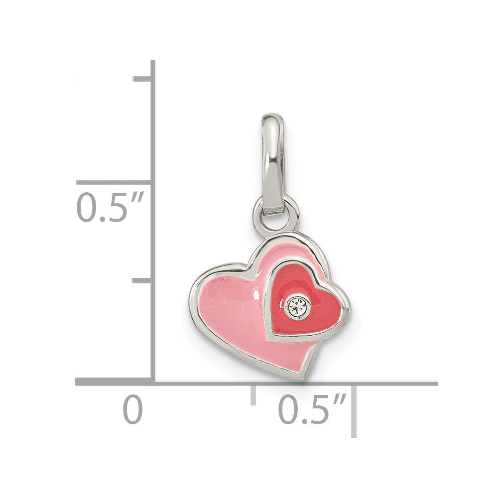 Sterlingsilber Rhodiniert Rosa Emaille Zirkonia Doppelt Herz Anhänger
