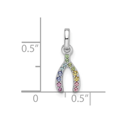 Sterlingsilber Rhodiniert Regenbogen Nano Kristall Gabelbein Anhänger