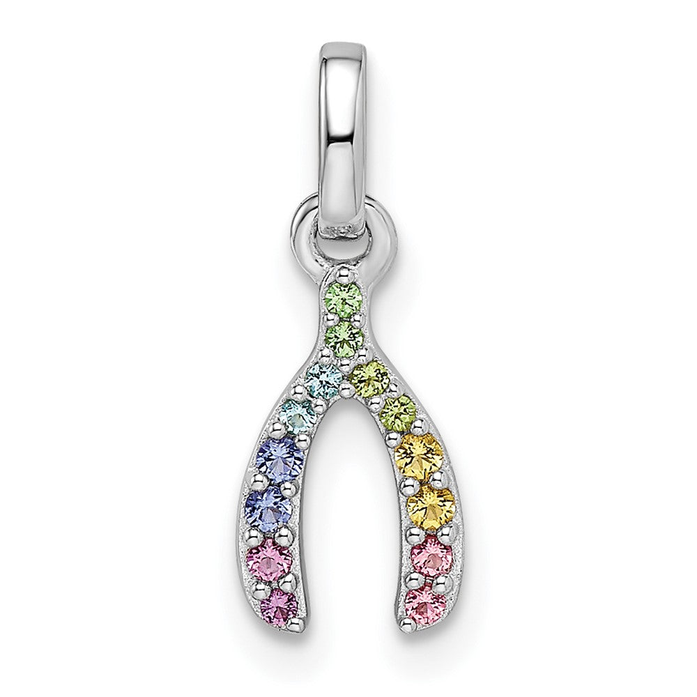 Sterlingsilber Rhodiniert Regenbogen Nano Kristall Gabelbein Anhänger