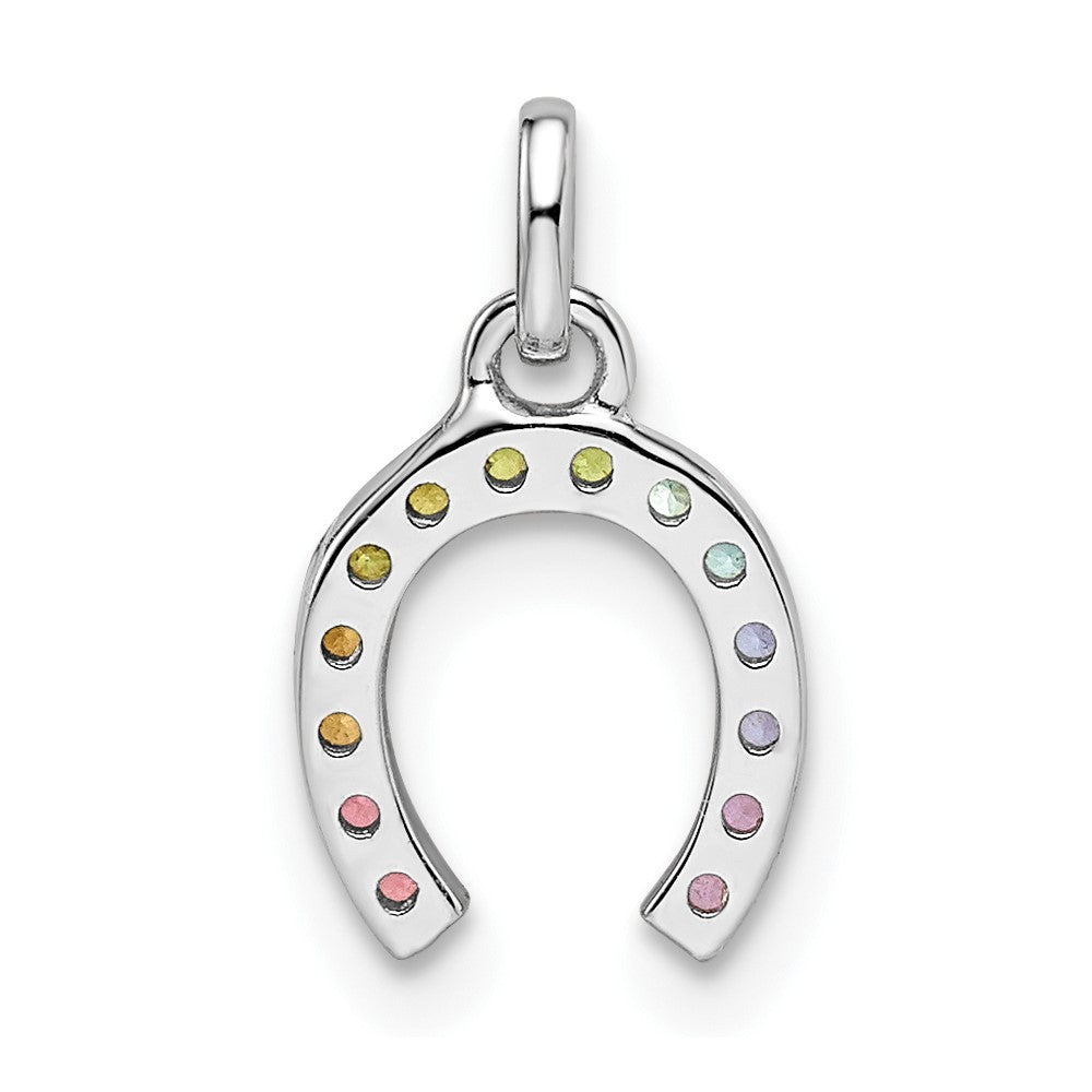 Sterlingsilber Rhodiniert Regenbogen Nano Kristall Hufeisen Anhänger