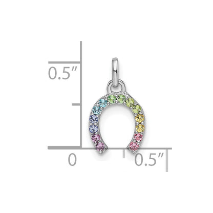 Sterlingsilber Rhodiniert Regenbogen Nano Kristall Hufeisen Anhänger