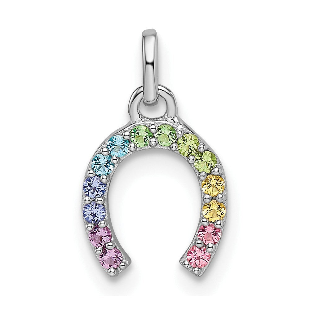 Sterlingsilber Rhodiniert Regenbogen Nano Kristall Hufeisen Anhänger
