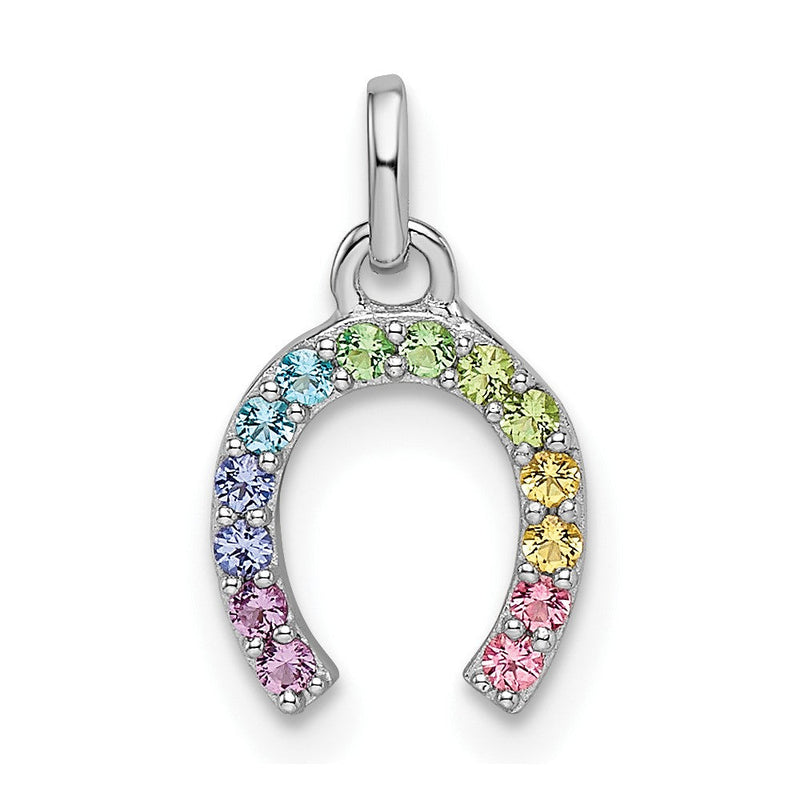 Sterlingsilber Rhodiniert Regenbogen Nano Kristall Hufeisen Anhänger
