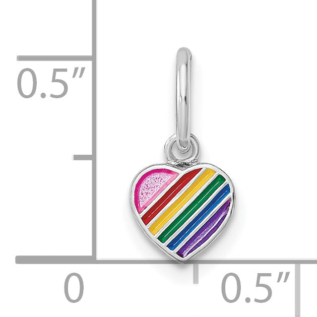 Sterlingsilber Rhodiniert Poliert Regenbogen Emaille Herz Kinder Anhänger