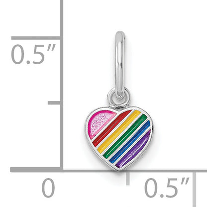 Sterlingsilber Rhodiniert Poliert Regenbogen Emaille Herz Kinder Anhänger