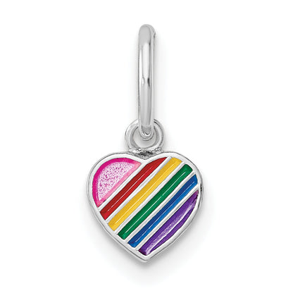 Sterlingsilber Rhodiniert Poliert Regenbogen Emaille Herz Kinder Anhänger