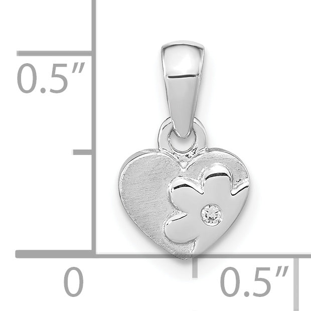 Sterlingsilber Rhodiniert Zirkonia Blume Herz Anhänger