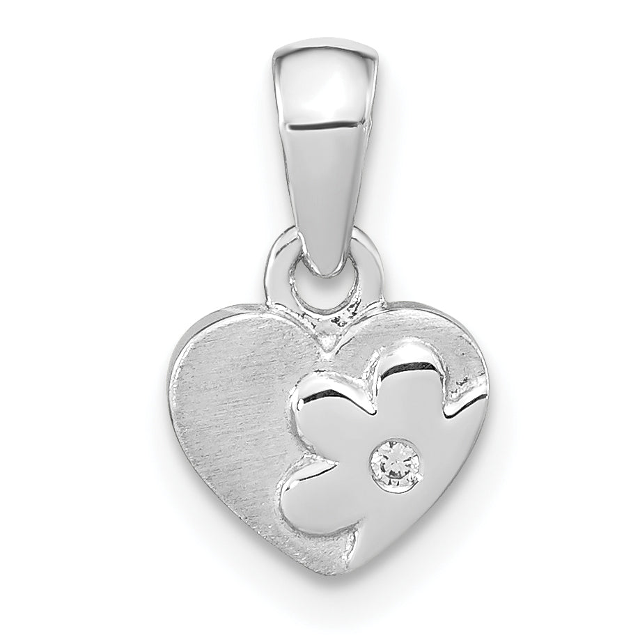 Sterlingsilber Rhodiniert Zirkonia Blume Herz Anhänger