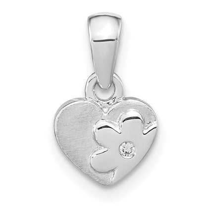 Sterlingsilber Rhodiniert Zirkonia Blume Herz Anhänger